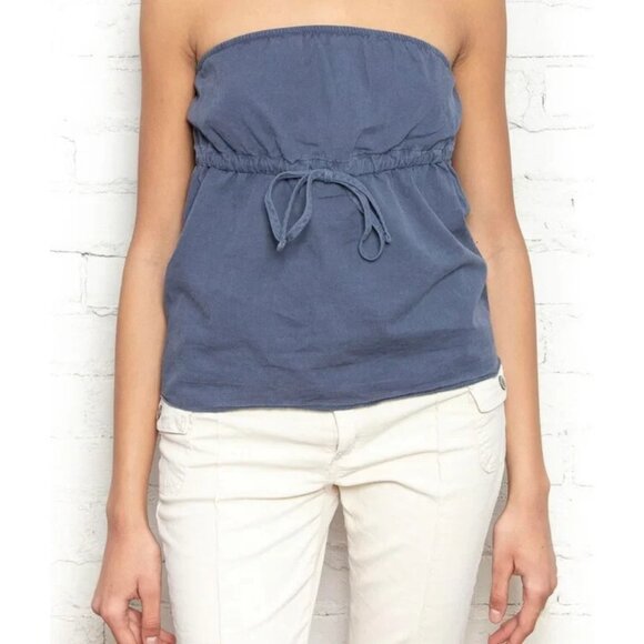 BRANDY MELVILLE Women's KINSLEY Tube Top Cotton Blue Strapless Tie Front HTF - Picture 1 of 6